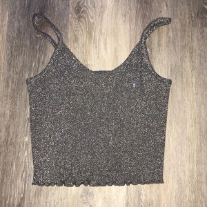 NEVER WORN!!! CROP SHIMMER TOP WITH RUFFLE HEM